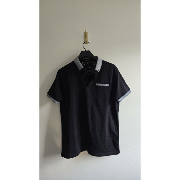 Flower Other - Denim and Flower Men's Polo Shirt Black Short Sleeve Size Large